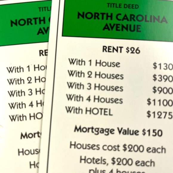 Monopoly Here Now North Carolina Ave Property Title Deed Card Replacement 2008 u - Picture 4 of 5
